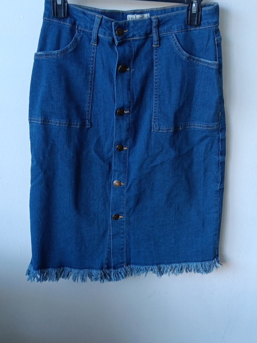 NWT Denim Button-Front Midi Skirt in Blue Sz M